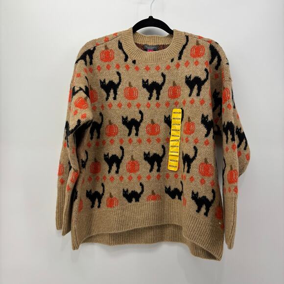 Vince Camuto Sweaters - Vince Camuto Medium Womens Sweater Black Cat Pumpkin Halloween Crewneck Fall